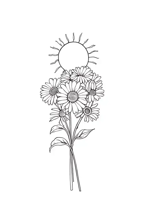 Fine Line Daisy Bouquet With Sun