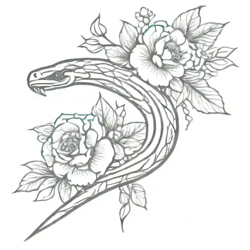 Knife With A Snake And Flowers