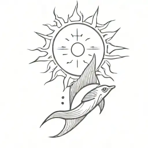 Sun And Fin Emerging From The Water