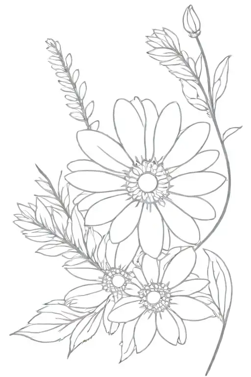 Daisy And Honeysuckle Flower With Leaves