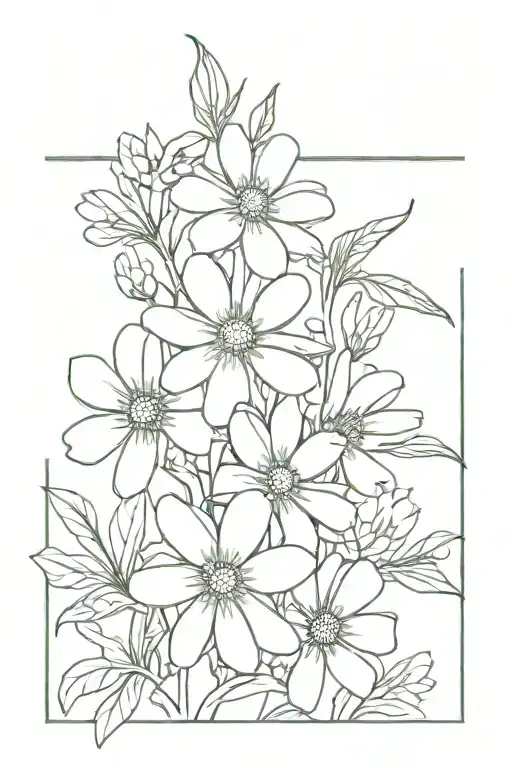 Daisy And Honeysuckle Flower Bouquet Fine Line