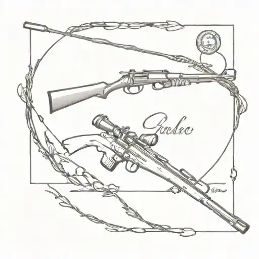 Hunting Rifle Intertwined With Fishing And Golf Club