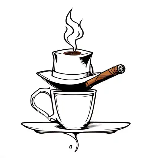 Cafetera Pouring Coffee And An Ascot Hat With A Burning Cuban Cigar