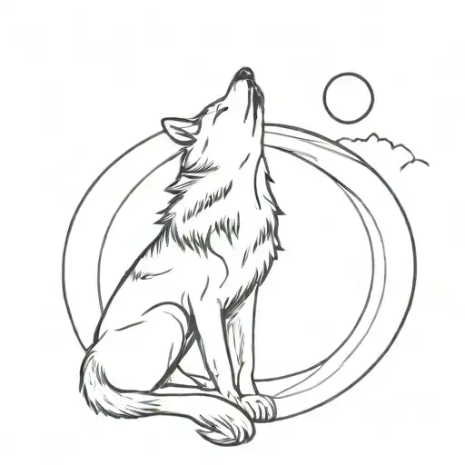 A Minimalist Tattoo Of A Camera Lens With A Wolf Howling At The Moon In The Background