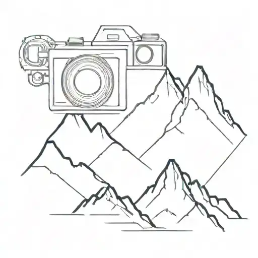 A Minimalist Tattoo Of A Film Camera Morphing Into A Mountain Peak