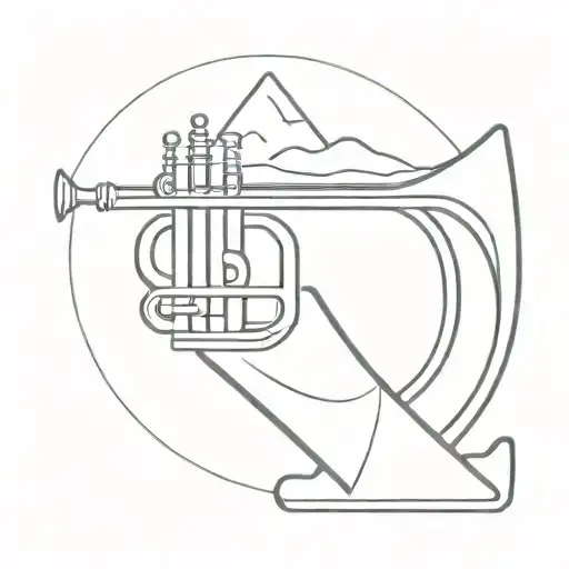 A Minimalist Geometric Design Of A Trumpet Intertwined With A Mountain Landscape