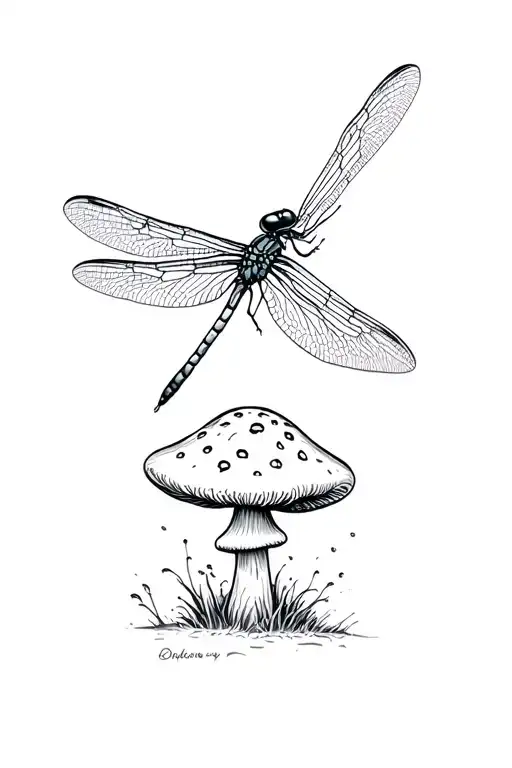 Dragonfly Landing On A Mushroom