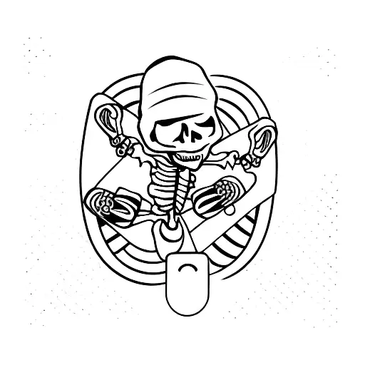 Skeleton Riding A Snowboard