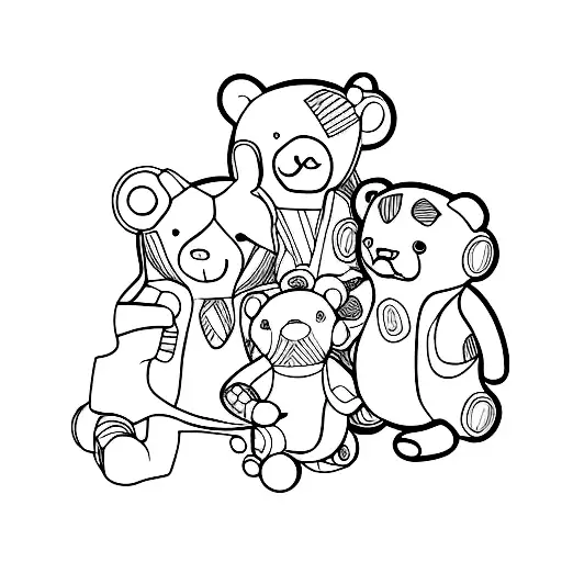 3 Teddies Line Art