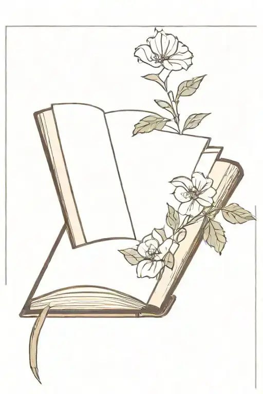 Open Book With Flowers Coming Out Of It And Foliage On The Arm