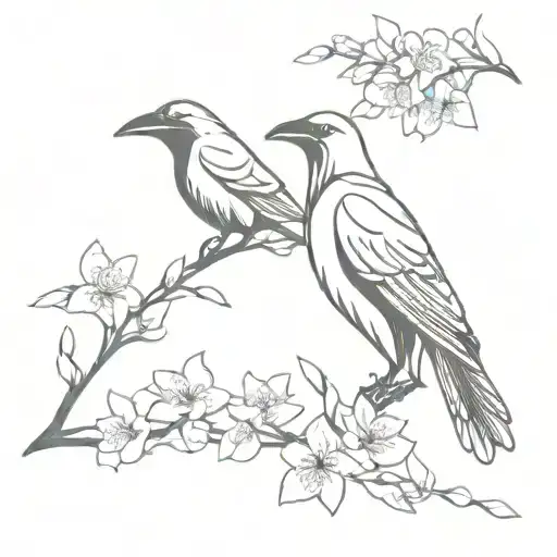 Crow Feathers Turning Into Cherry Blossoms Wrapped