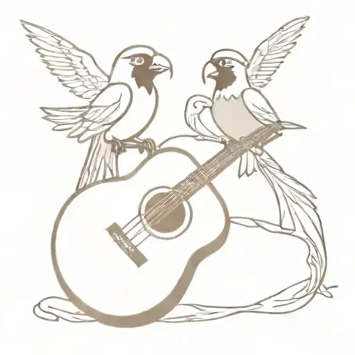 Pirate And Parrot Perched On A Guitar