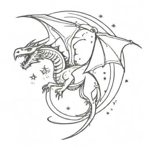 A Steampunk-inspired Dragon Flying Through A Starry Sky