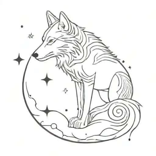 A Steampunk-inspired Wolf Wandering Under A Starry Sky