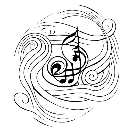 Musical Notes Merging With Ocean Waves