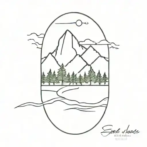 Nature Simple Line Tree River Mountain