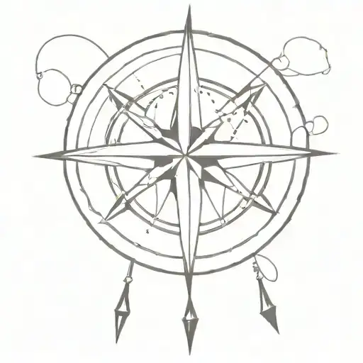 A Minimalist Tattoo Design Of A Compass Rose Intertwined With Boxing Gloves