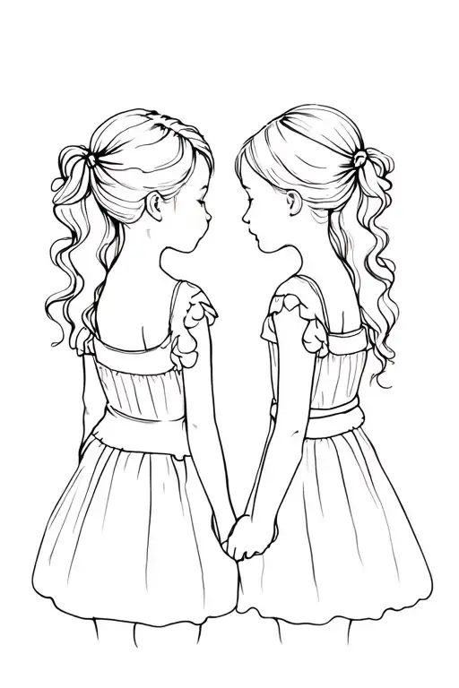 Silhouettes Of Two Little Girls From Behind