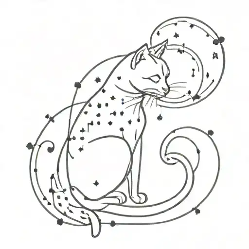 A Celestial Cat Constellation With Music Symbols Intertwined