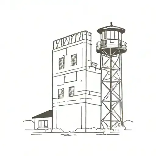 Postage Stamp With Outline Of Water Tower Inside