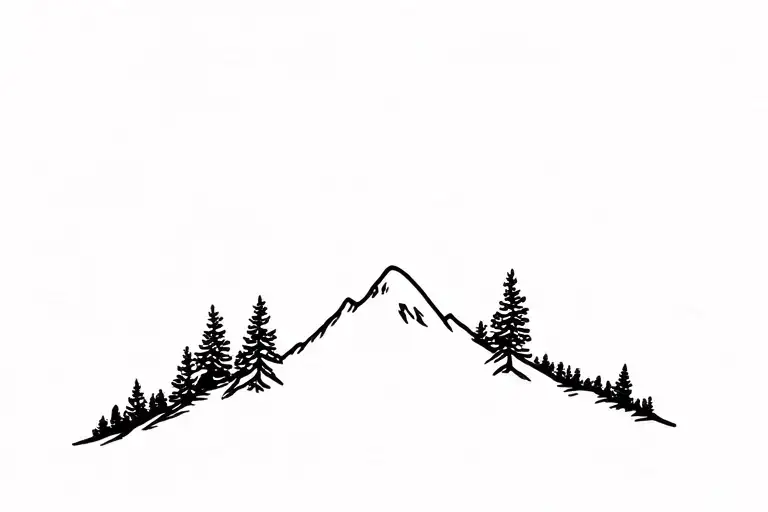 Mountain With Pine Tree Silhouette