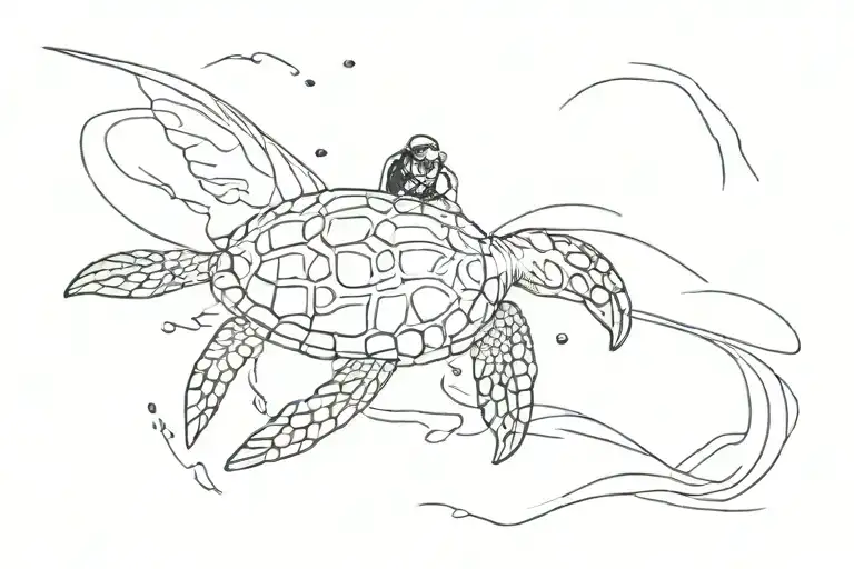A Scuba Diver Stearing At A Sea Turtle