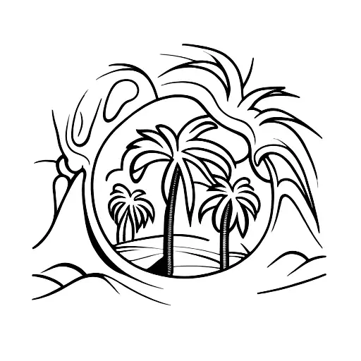 Palm And Cedar Tree Connected At Roots