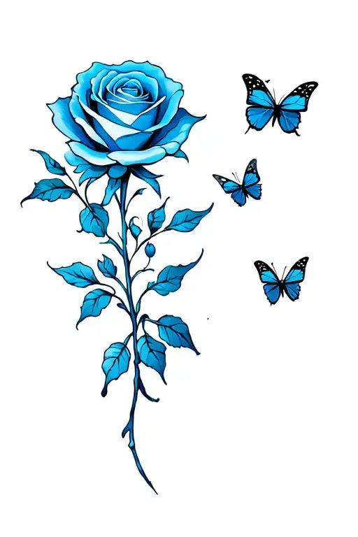 Blue Rose With Athena And Butterflies Pretty Simple On Back