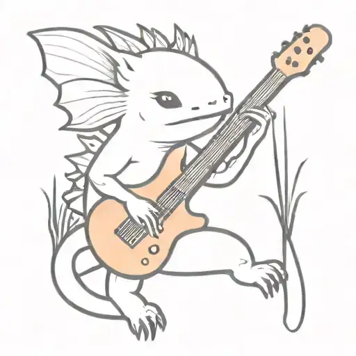 Axolotl Holding A Axe Guitar