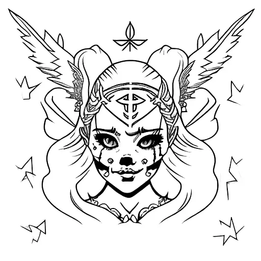 Little Girl Deamon Lilith With Skulls