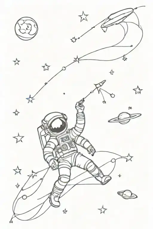Sky Filled With Stars With Astronaut Floating In Space