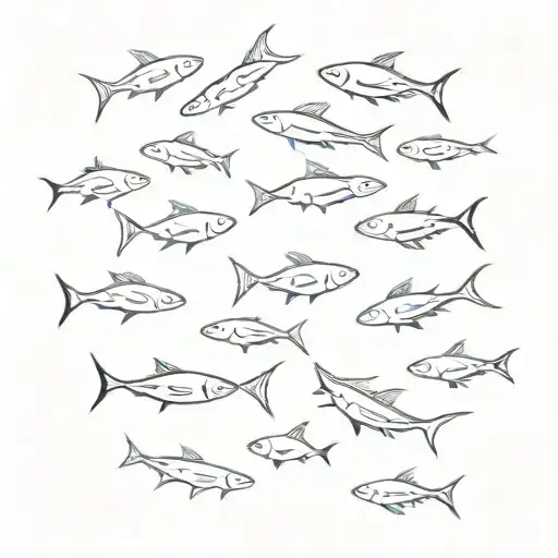 An Elegant Minimalist Tattoo Of A School Of Fish Swimming In Formation