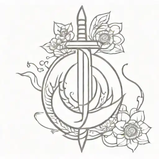 Dagger With Sun And Moon On The Blade And Flowers Surrounding