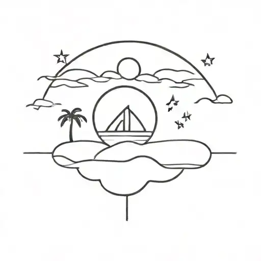 A Minimalist Design Of A Beach Sunset With Feminist Symbols In The Background