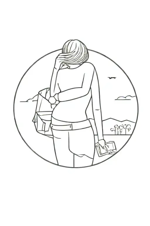 A Minimalist Tattoo Of A Female Figure Shopping In Different Countries