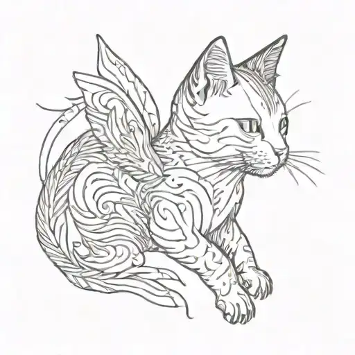 Cat With Wings Side View Leaping