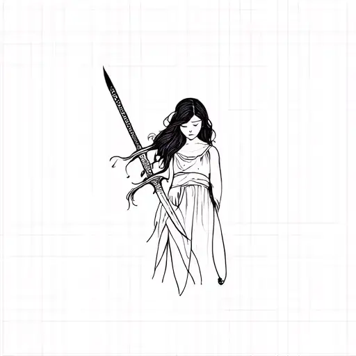 Minimalistic Tattoo Girl With A Sword