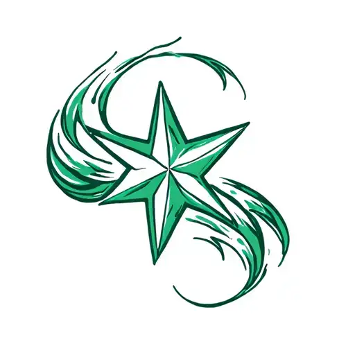 Classic Green Nautic Star In Front Of Scandinavian Waves Rolling Around