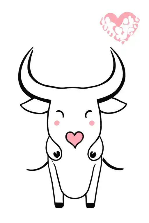 Cute Bull With Cat Paw Print And Heart