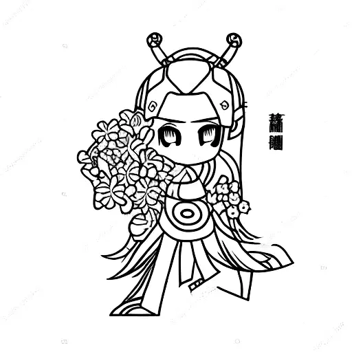 Female Japanese Warrior Amongst Flowers