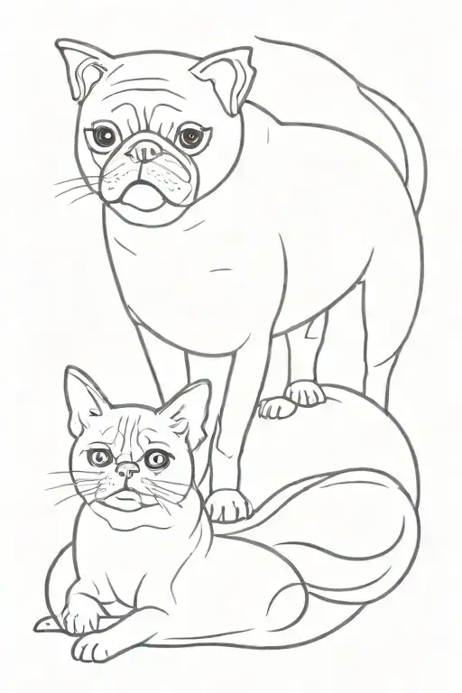 A Cat And A Pug Playing With Each Other