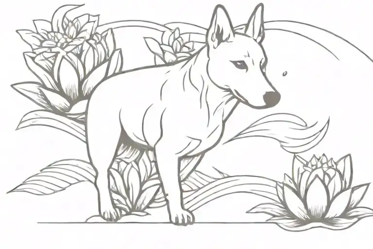 Dog And Kai And Wave Crashing And Pineapple Surrounded By Lotus