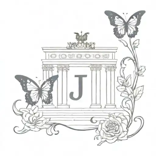 Butterfly And Letter J Inside Roman Coloseum