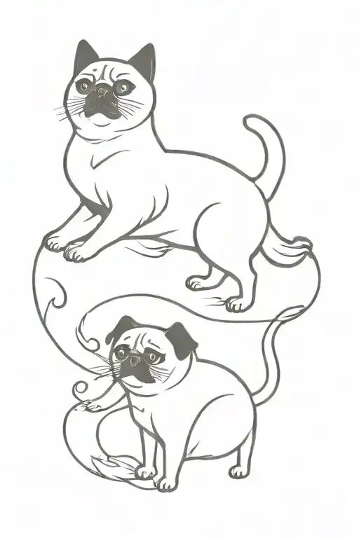 A Persian Cat And A Pug Shaking Paws Abstract Design