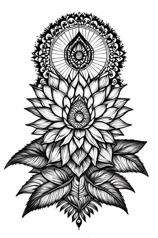 Lotus Flower Intertwined With Sacred Geometry And Cosmic Patterns