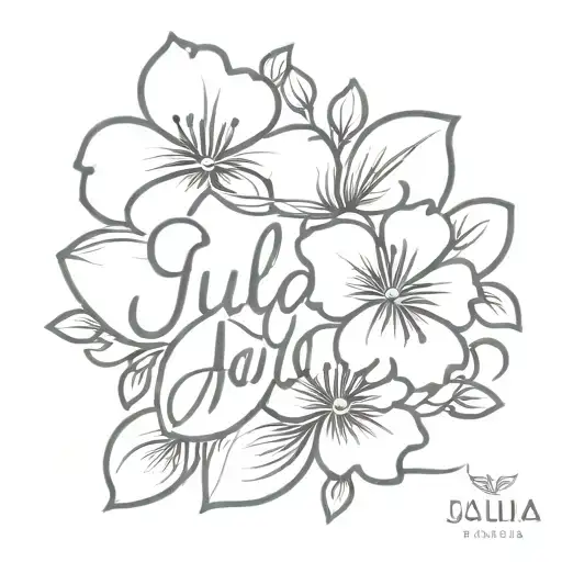 A Bouquet Of Julia Flowers Intertwined With The Client's Name In Elegant Script