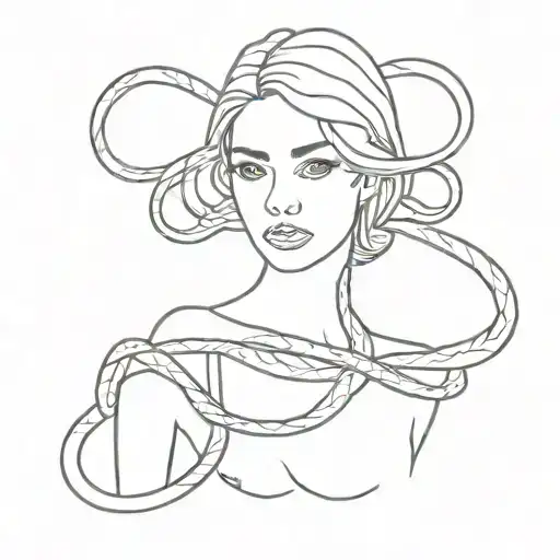 Line Work Tattoo Of Woman And Snakes Wrapped