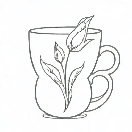 A Minimalist Design Of A Coffee Cup With A Tulip Flower Growing Out Of It