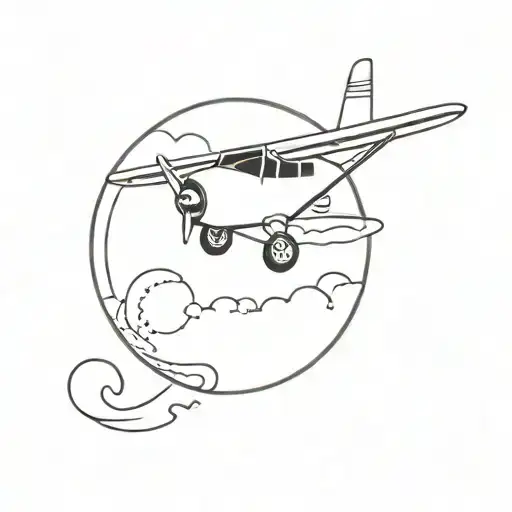 Little Airplane With Big Moon On Background Black And White