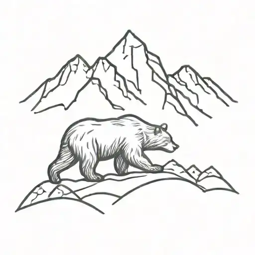 Mountain Range And Bear